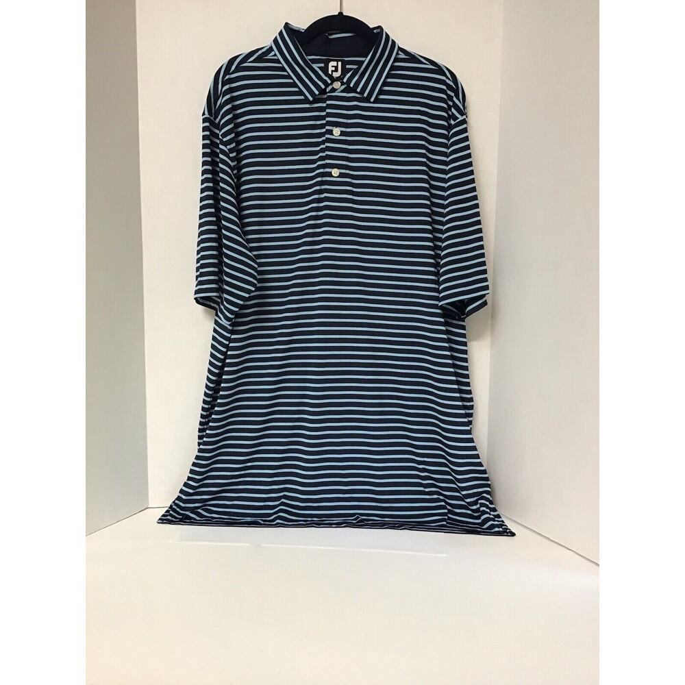 FJ FootJoy ProDry Navy & Light Blue Stripe Self Collar Stretch Polo Shirt XL‎